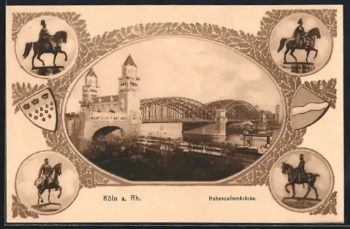 AK Köln a. Rh., Hohenzollernbrücke, Friedrich III., Wilhelm II.