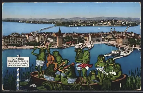AK Lindau /Bodensee, Gesamtansicht mit Froschorchester aus der Vogelschau