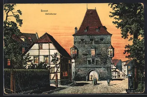Künstler-AK Eugen Felle: Soest, Osthofentor mit Passanten