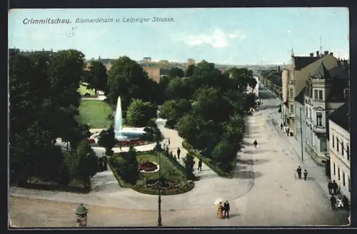 AK Crimmitschau, Bismarckhain und Leipziger Strasse