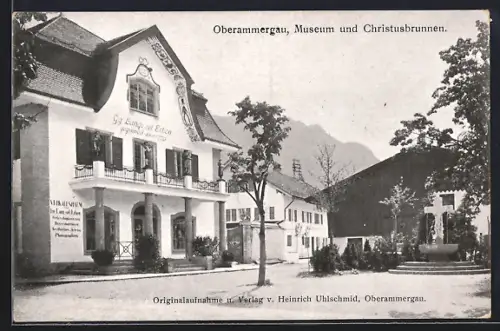 AK Oberammergau, Das Museum und der Christusbrunnen