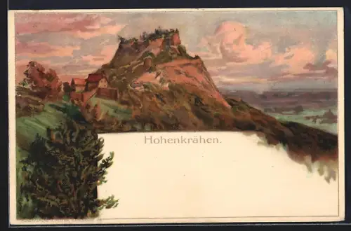 Künstler-AK C.Biese: Duchtlingen, Landschaftsbild mit der Burgruine Hohenkrähen