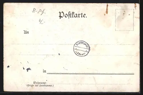 Lithographie Rolandseck, Gebäude am Seeufer