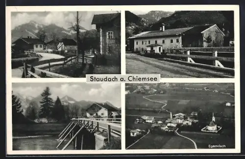 AK Staudach am Chiemsee, Egerndach und drei Ansichten aus dem Ort Staudach