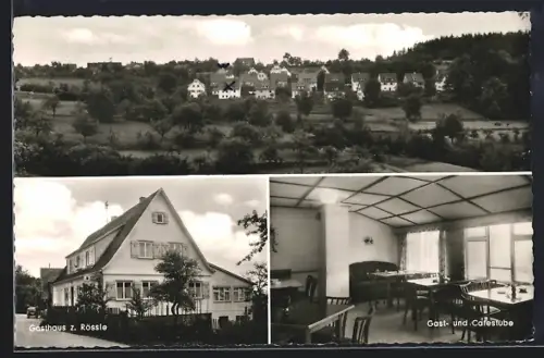 AK Alzenberg /Calw, Gasthaus-Cafe zum Rössle K. Schwämmle mit Innenansicht, Ortsansicht