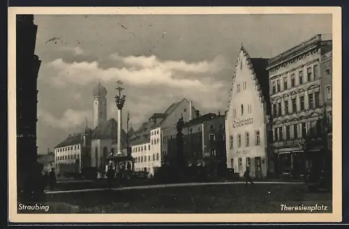 AK Straubing, Theresienplatz mit Stadttheater