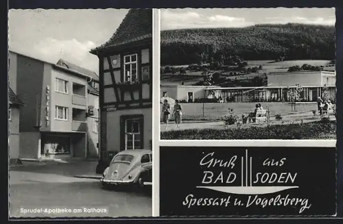 AK Bad Soden / Spessart, Sprudel-Apotheke am Rathaus, Kurhaus, Auto Volkswagen VW Käfer