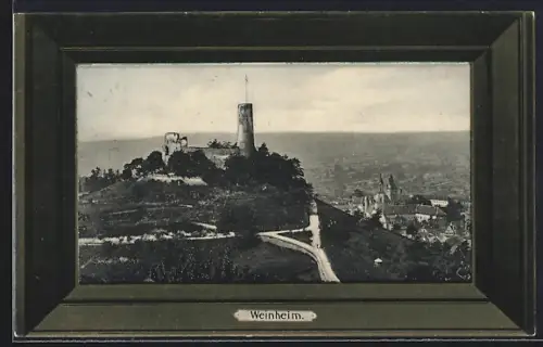 AK Weinheim, Burg und Ort aus der Vogelschau, Rahmen