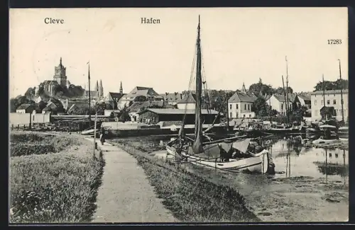 AK Cleve, Hafen mit Ortspanorama