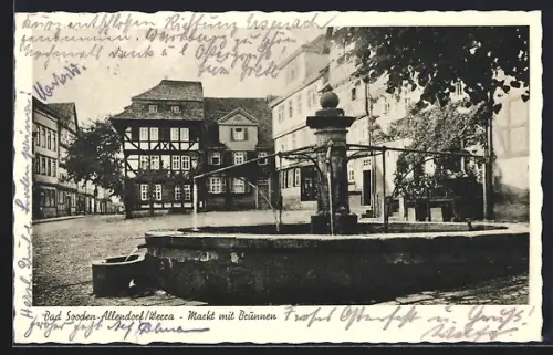 AK Bad Sooden-Allendorf, Markt mit Brunnen