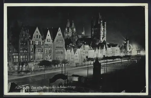 AK Köln a. Rh., Das alte Rheinufer in Beleuchtung