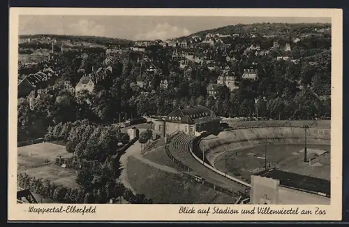 AK Wuppertal-Elberfeld, Blick auf Stadion und Villenviertel am Zoo