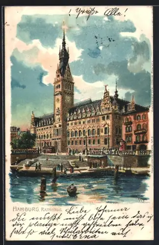 Lithographie Hamburg, Blick auf das Rathaus