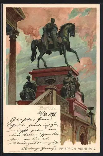 Künstler-AK Heinrich Kley: Lithographie Berlin, Statue Friedrich Wilhelm IV.