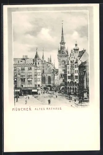 AK München, Altes Rathaus mit Kirche