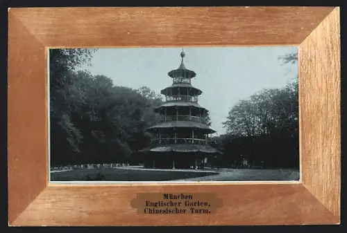 AK München-Schwabing, Englischer Garten, Chinesischer Turm, Passepartout