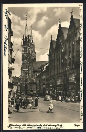 AK Nürnberg, Partie in der Königstrasse mit Kirche