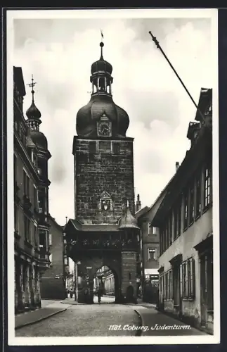 AK Coburg, Judenturm mit Strassenpartie