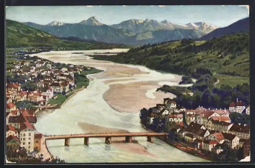AK Bad Tölz, Isarbett mit Juifen und Zottenjoch