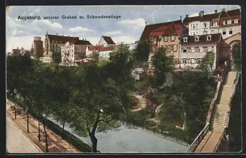 AK Augsburg, Unterer Graben m. Schwedenstiege