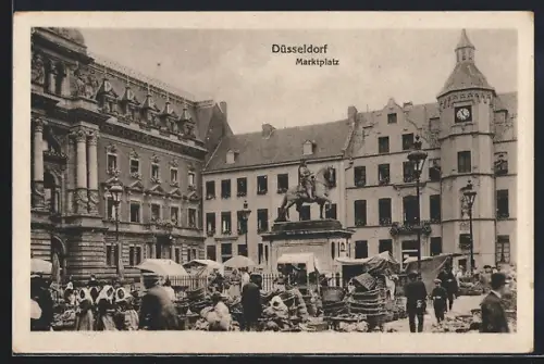 AK Düsseldorf, Marktplatz mit Marktständen