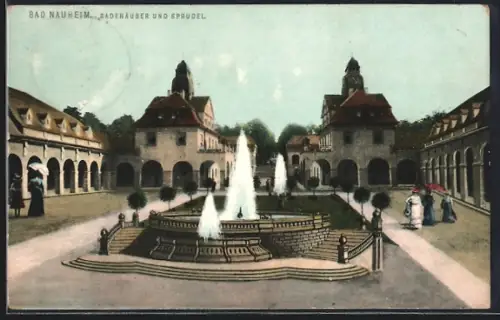 AK Bad Nauheim, Badehäuser und Sprudel