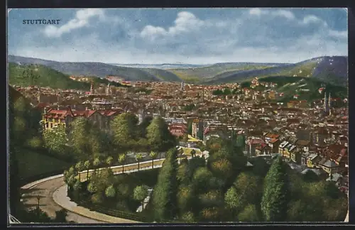 AK Stuttgart, Gesamtansicht des Ortes, Ausblick vom Sünder