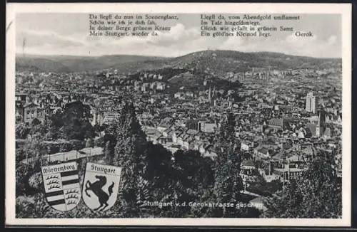 AK Stuttgart, Ausblick v. d. Gerokstrasse gesehen, Gedicht