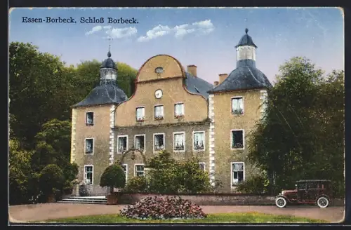 AK Essen-Borbeck, Schloss Borbeck mit Auto