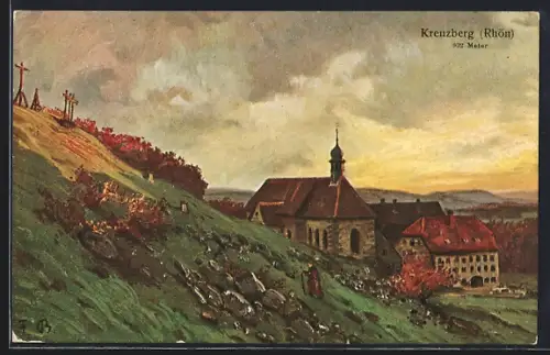 Künstler-AK Bischofsheim / Rhön, Franziskanerkloster Kreuzberg