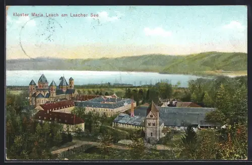 AK Maria Laach, Kloster mit Laacher See aus der Vogelschau
