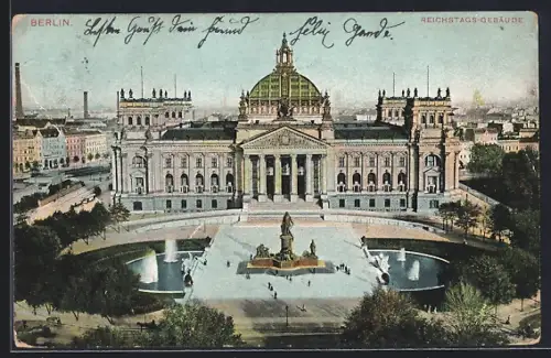 AK Berlin-Tiergarten, Reichstagsgebäude und Parkanlangen