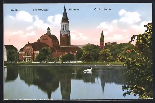 AK Kiel, Stadttheater, Rathaus, Kath. Kirche
