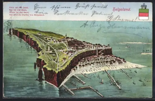 AK Helgoland, Gesamtansicht vom Flugzeug aus, Gedicht