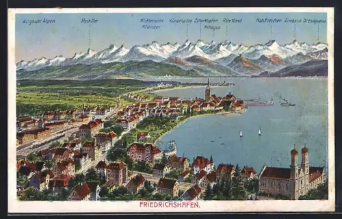 AK Friedrichshafen, Gesamtansicht aus der Vogelschau