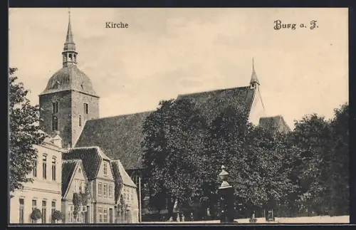AK Burg a. F., Ortsansicht mit Kirche