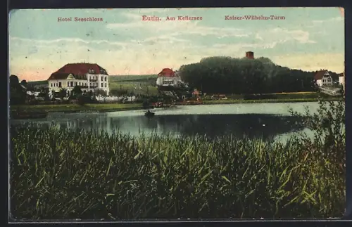 AK Eutin, Hotel Seeschloss, Am Kellersee, Kaiser-Wilhelm-Turm