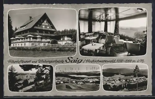 AK Saig /Hochschwarzwald, Café Alpenblick, Innenansicht, Landschaftspanorama