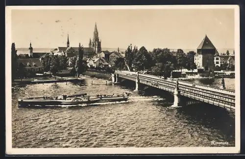 AK Konstanz, Rheinbrücke, Münster, Rheintorturm