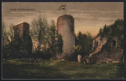 AK Nagold, Ruine Hohen-Nagold, Burgturm, Mauerreste