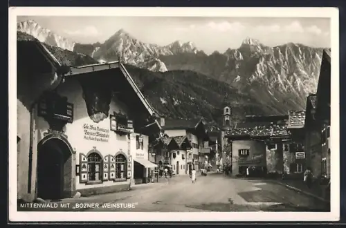 AK Mittenwald, Bozner Weinstube, Conditorei-Café, Besitzer Jos. Rieger, Strassenansicht