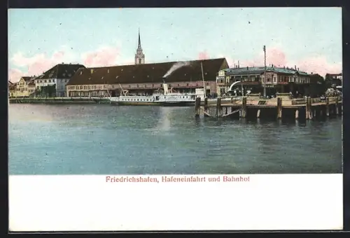 AK Friedrichshafen, Hafeneinfahrt und Bahnhof