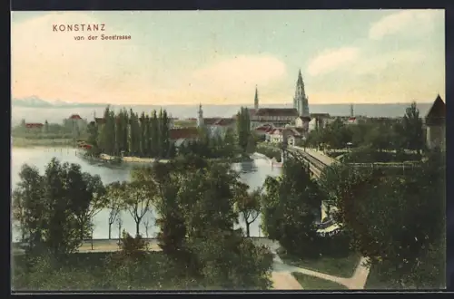 AK Konstanz, Blick von der Seestrasse auf Altstadt und Münster