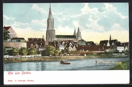 AK Ulm / Donau, Stadtansicht mit Münster von Süden