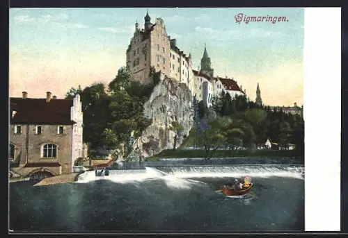 AK Sigmaringen, Schloss Sigmaringen, Flusslandschaft