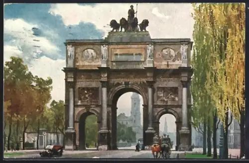 Künstler-AK München, Strassenpartie mit Siegestor
