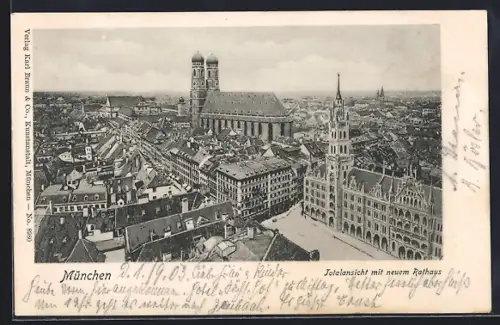 AK München, Totalansicht mit neuem Rathaus
