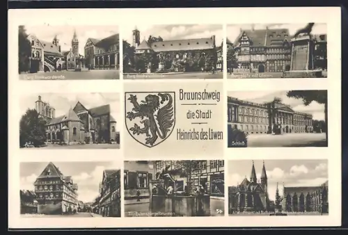AK Braunschweig, Gasthof Alte Waage, Dom, Burgplatz mit Löwen