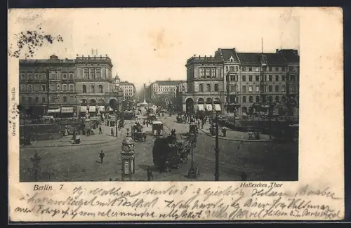 AK Berlin-Kreuzberg, Hallesches Tor mit Pferdebahn