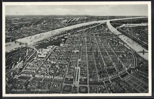AK Mannheim, Mannheim aus der Vogelschau